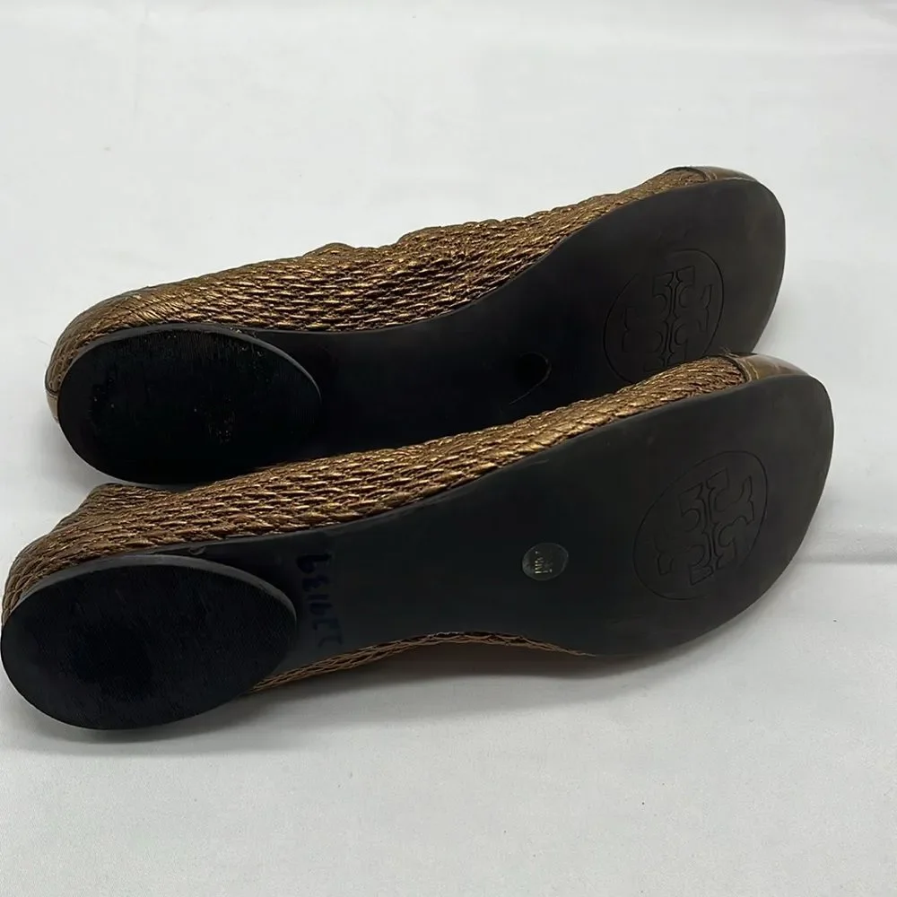 Metallic Gold Tory Burch Quilted Ballet Flats